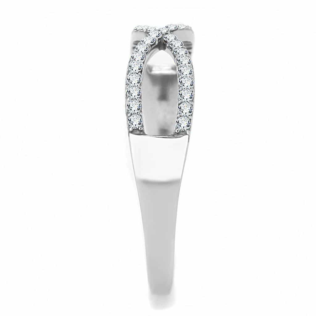 Stainless Steel CZ Pave X Crossover Open Band Ring view 7