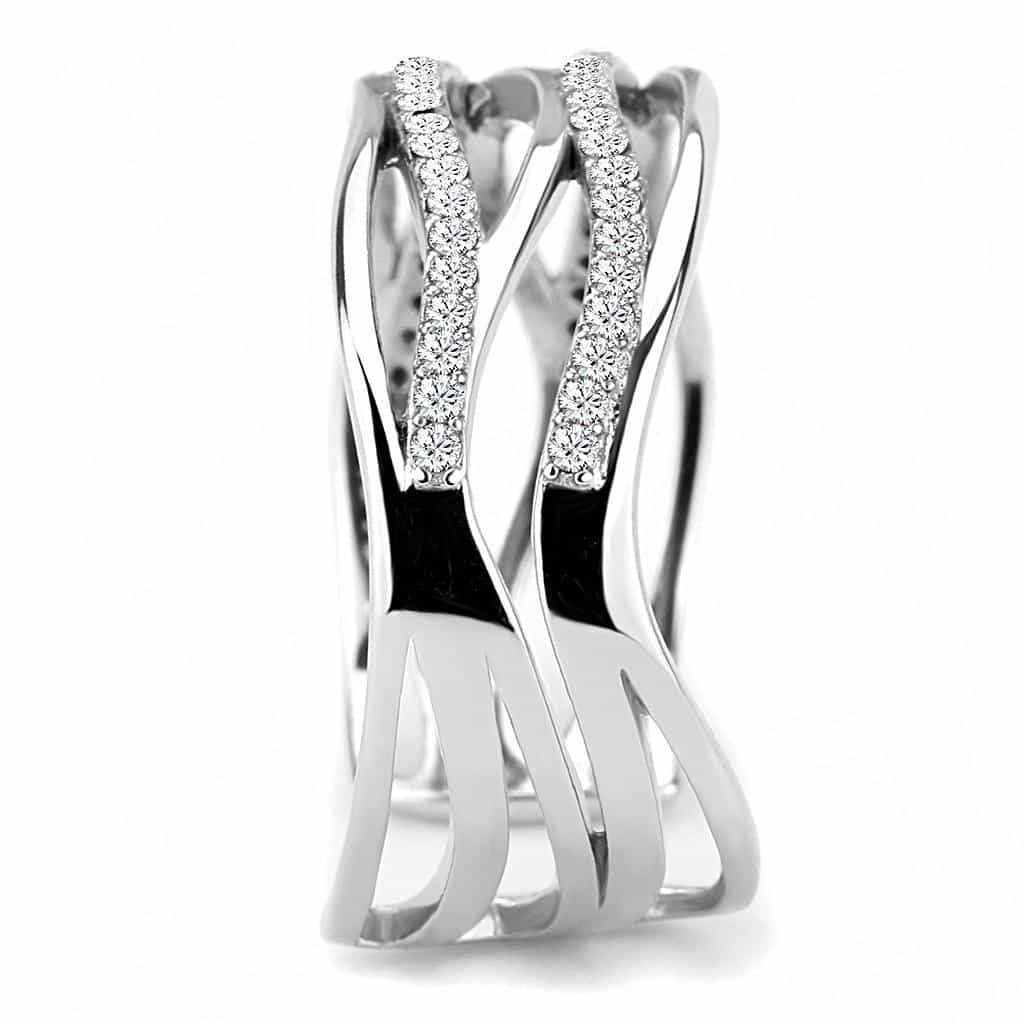 Stainless Steel CZ Pave Multi Row Open Cuff Ring view 7