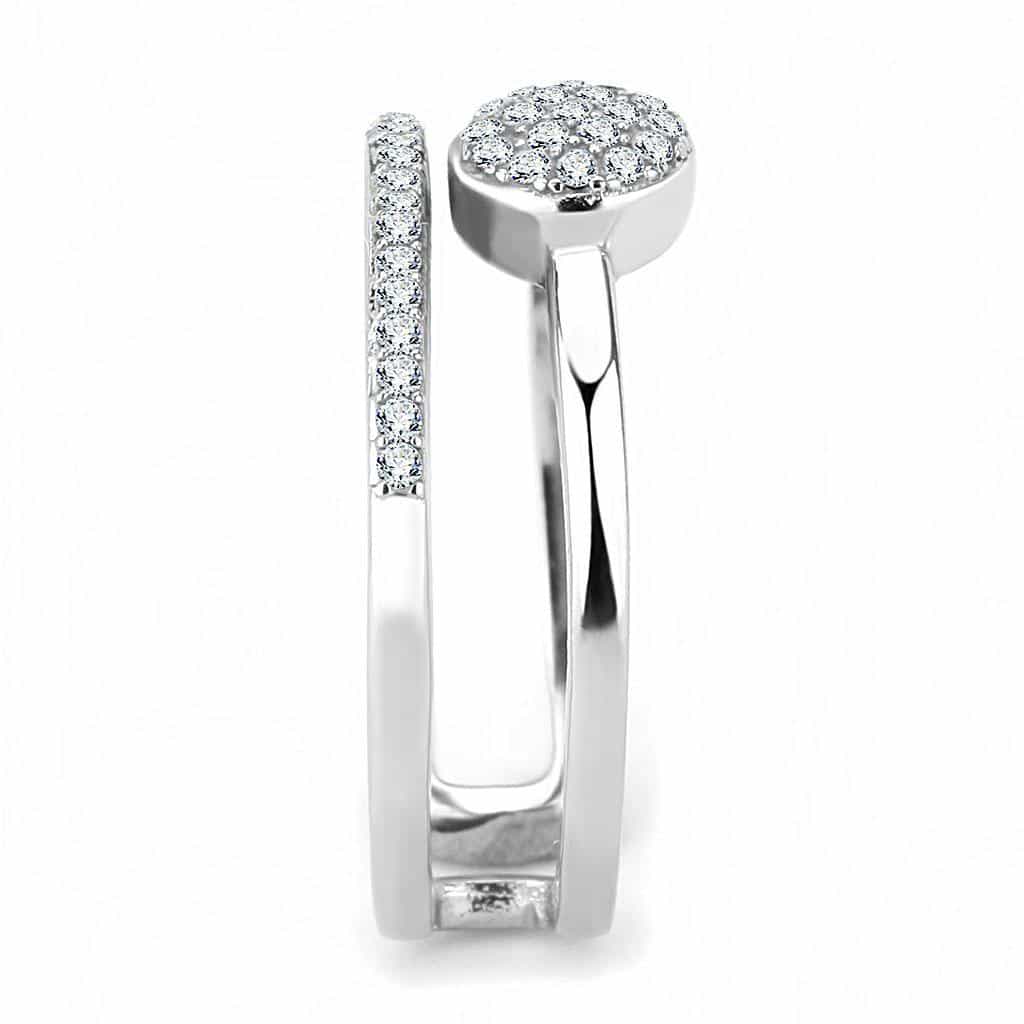 Stainless Steel CZ Round Pave Disc Open Double Ring view 7