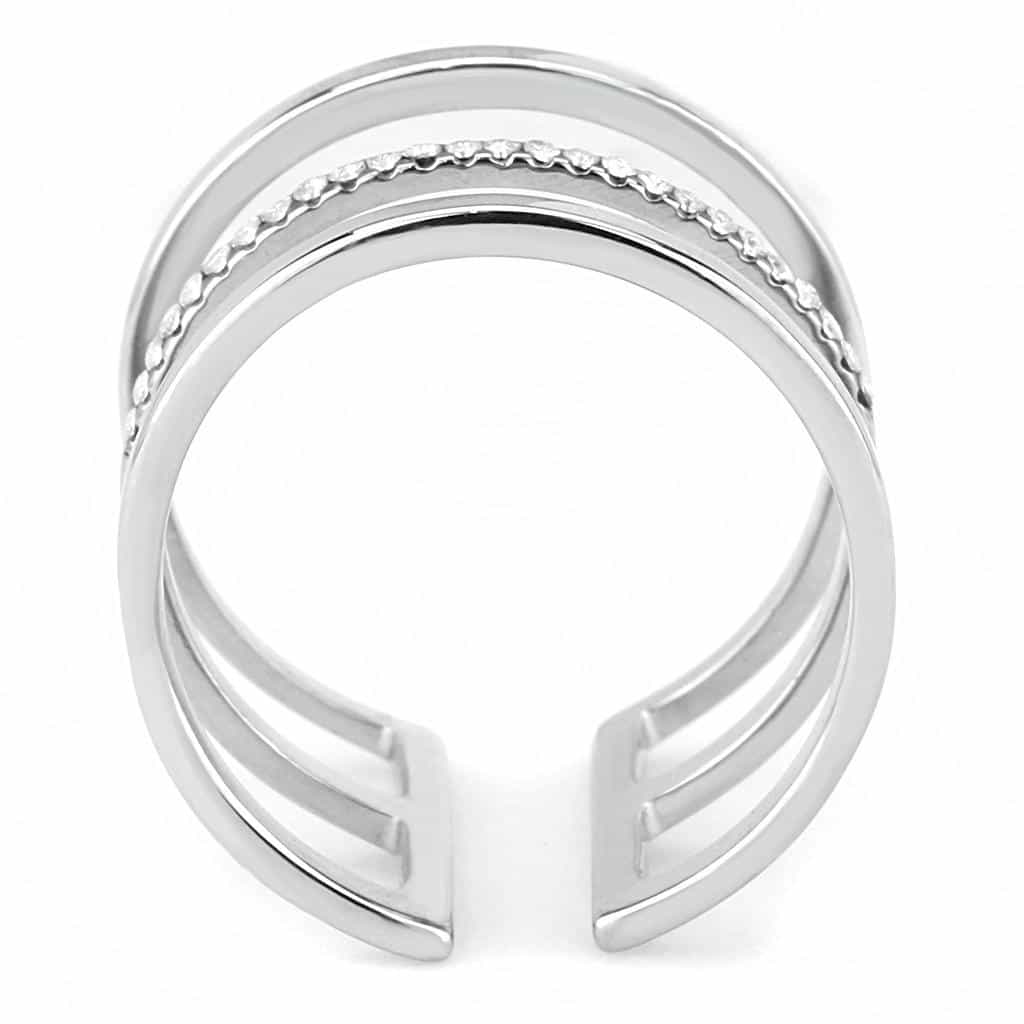 Stainless Steel CZ Pave Double Bar Open Cuff Ring view 5