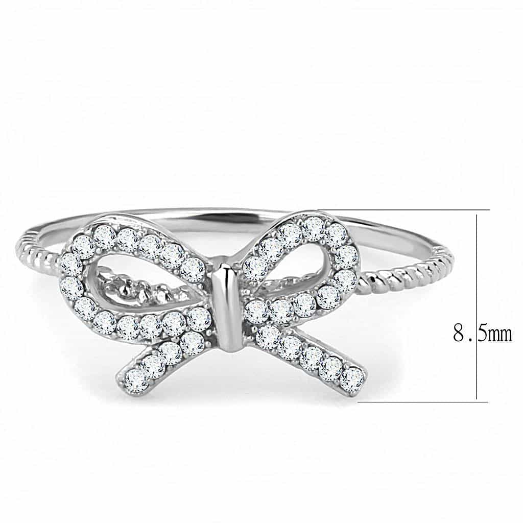 Stainless Steel CZ Pave Bow Ribbon Thin Ring view 3
