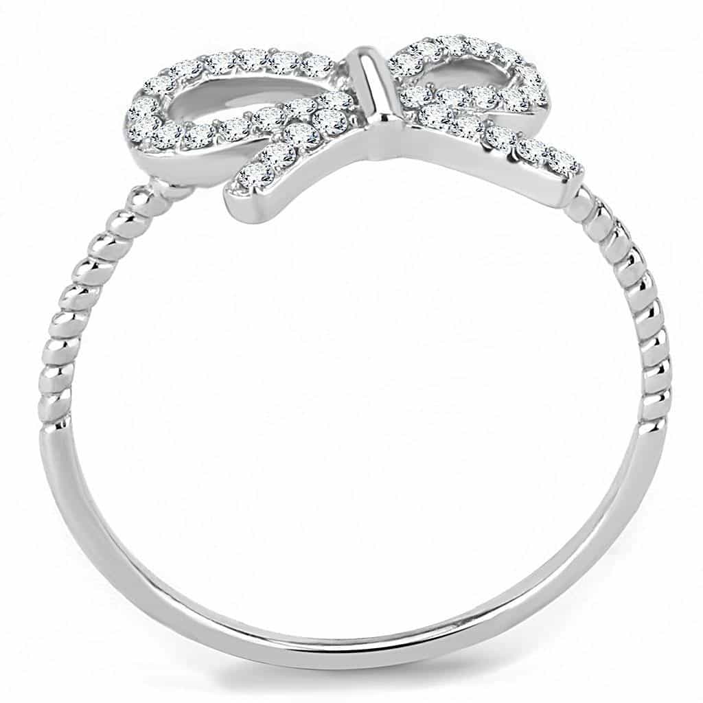 Stainless Steel CZ Pave Bow Ribbon Thin Ring view 5