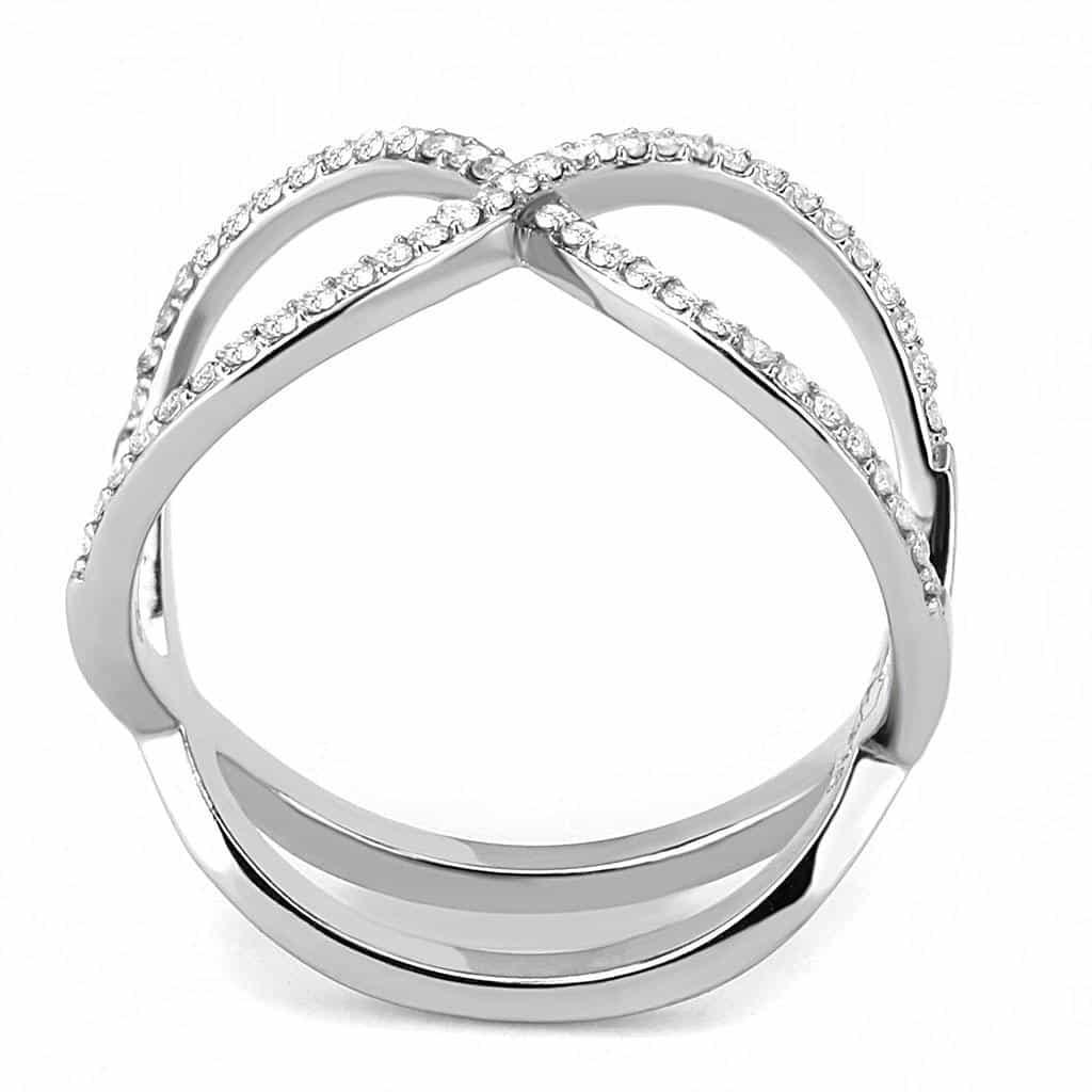 Stainless Steel CZ Pave Infinity Crossover Wide Ring view 5