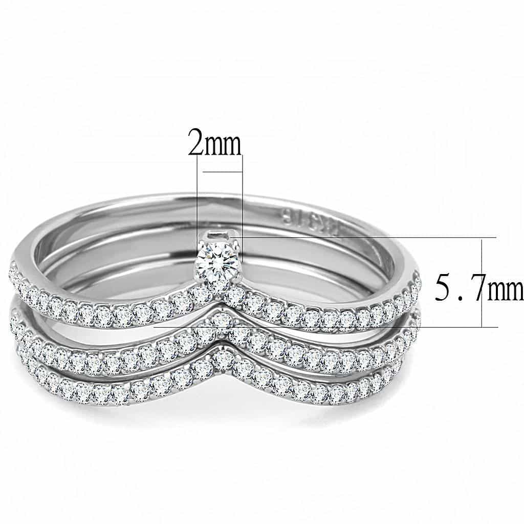 Stainless Steel CZ Pave Split Shank V Bridal Set Ring view 3