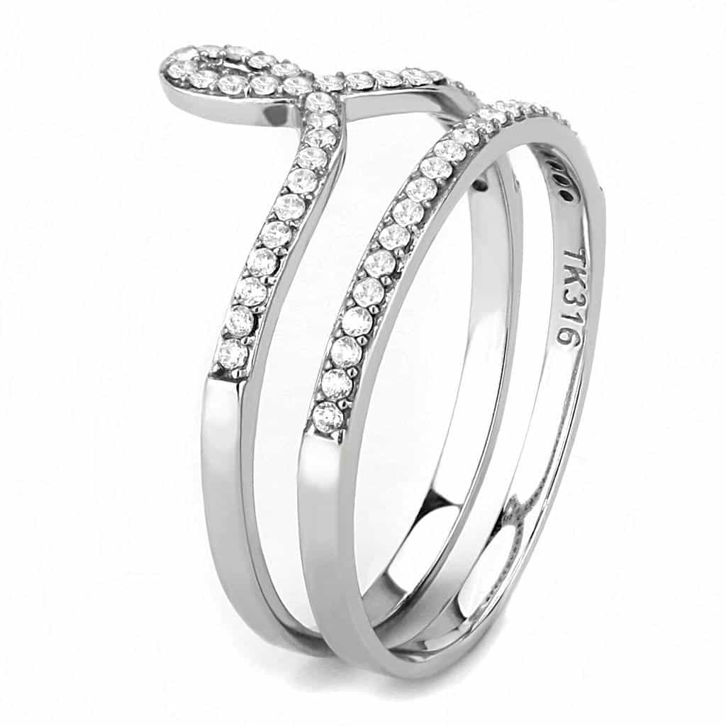 Stainless Steel CZ Asscher Cut Pave Bridal Set Ring view 7