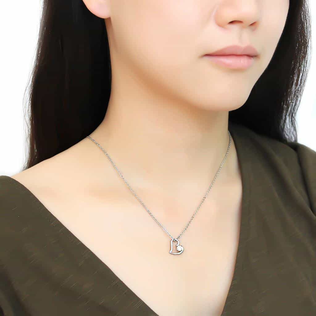 Stainless Steel CZ Pave Heart Pendant Chain Pendant view 5