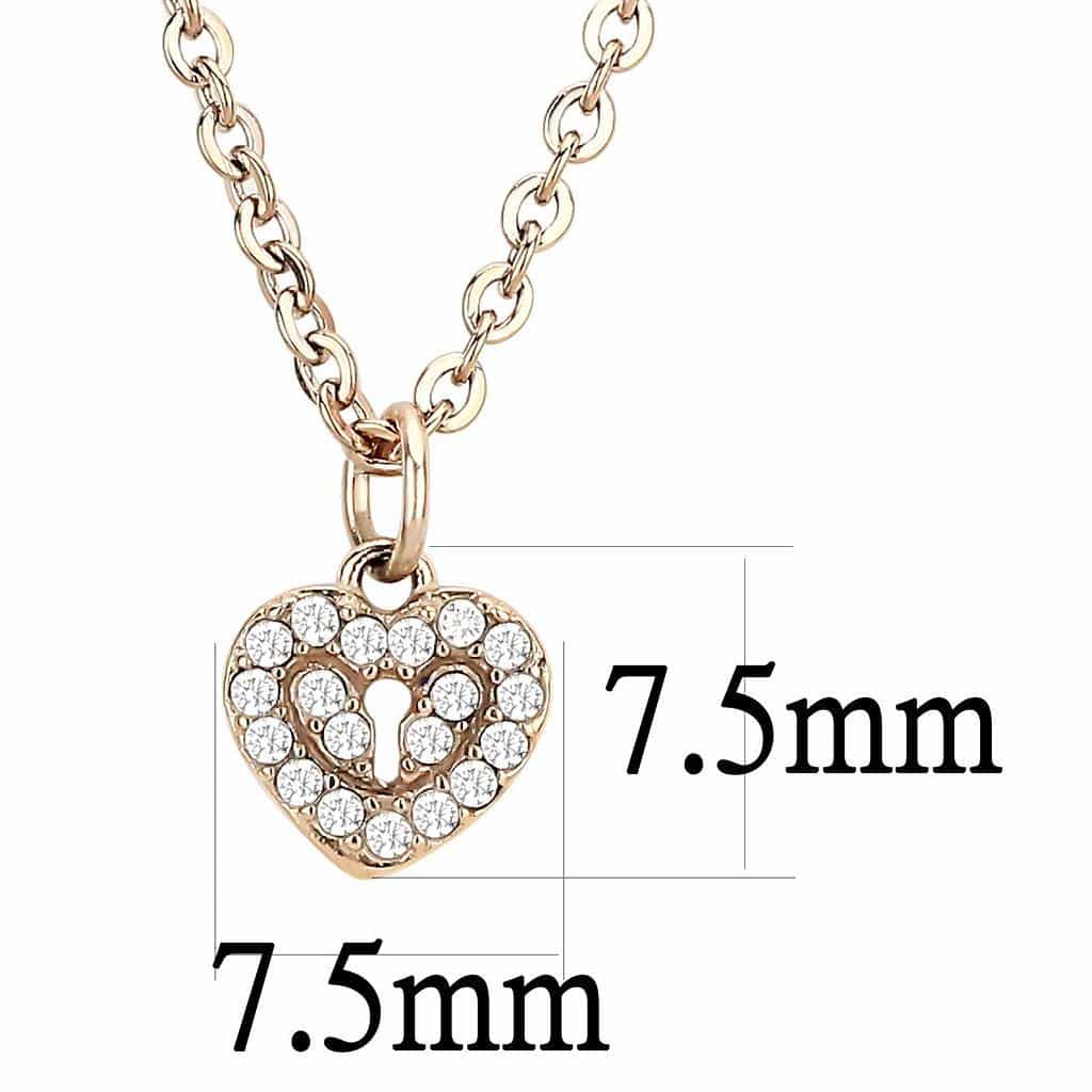 Stainless Steel Rose Gold CZ Pave Heart Pendant Chain Pendant view 3