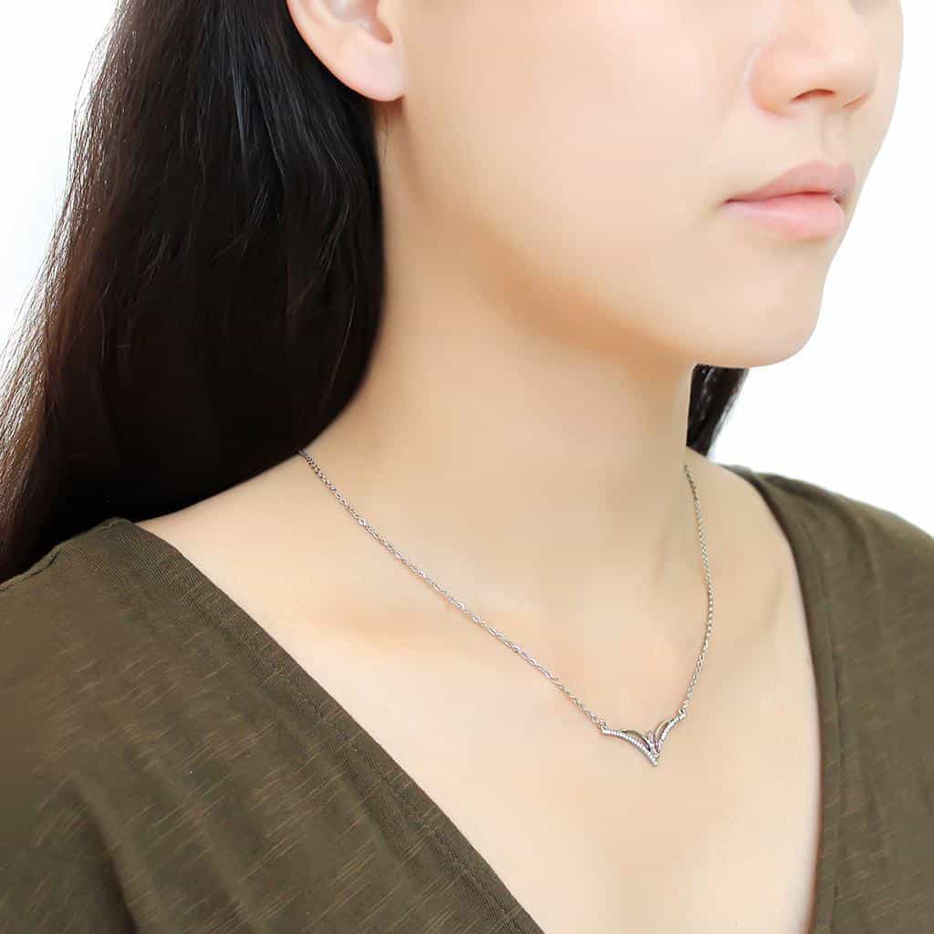 Stainless Steel CZ Pink Marquise V Pendant Chain Pendant view 5