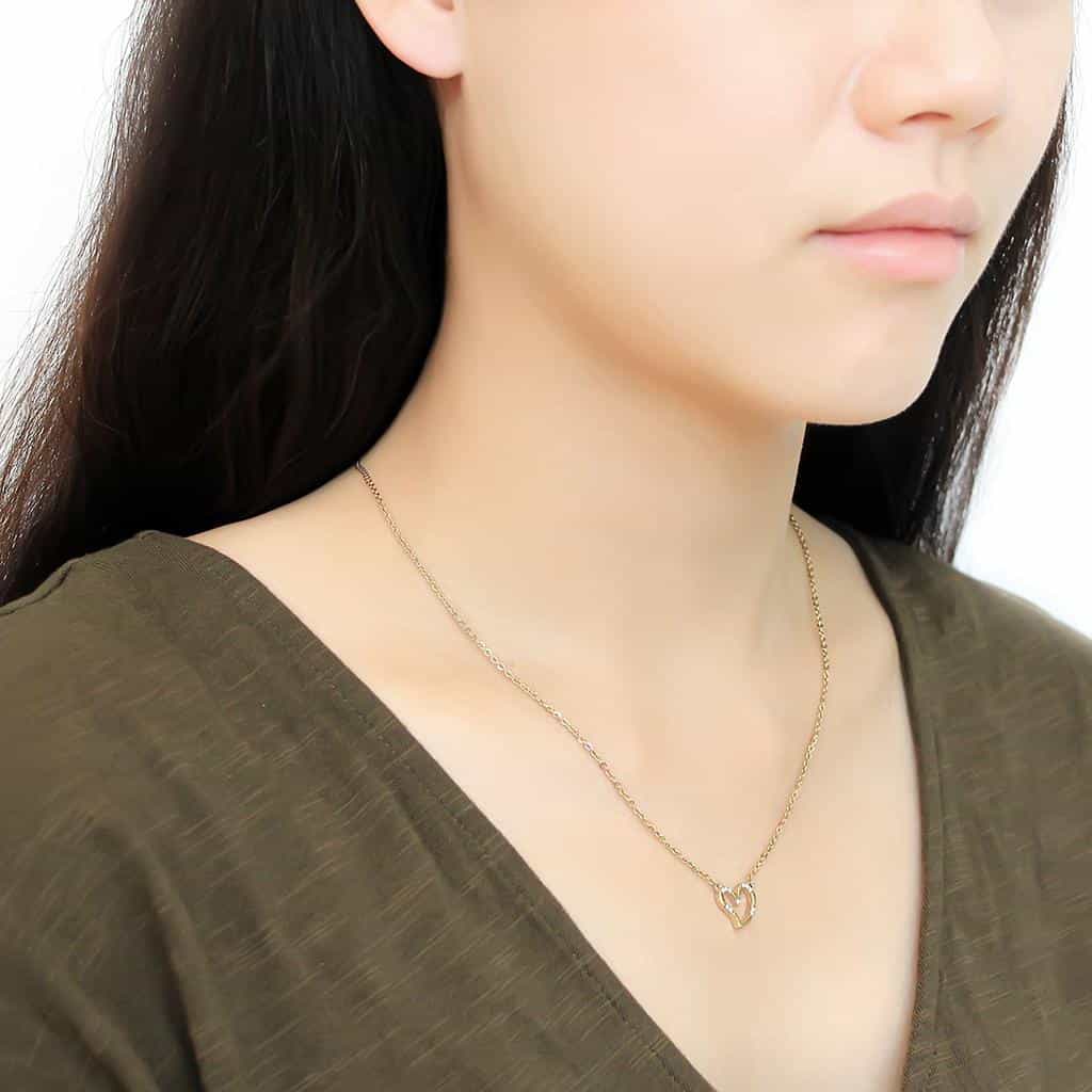 Stainless Steel Gold CZ Pave Open Heart Pendant Chain Pendant view 5