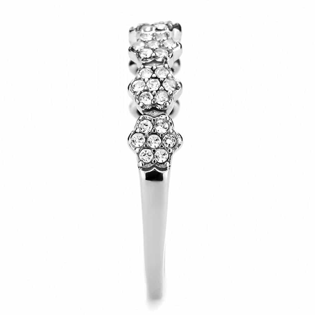 Stainless Steel CZ Round Pave Flower Link Band Ring view 7