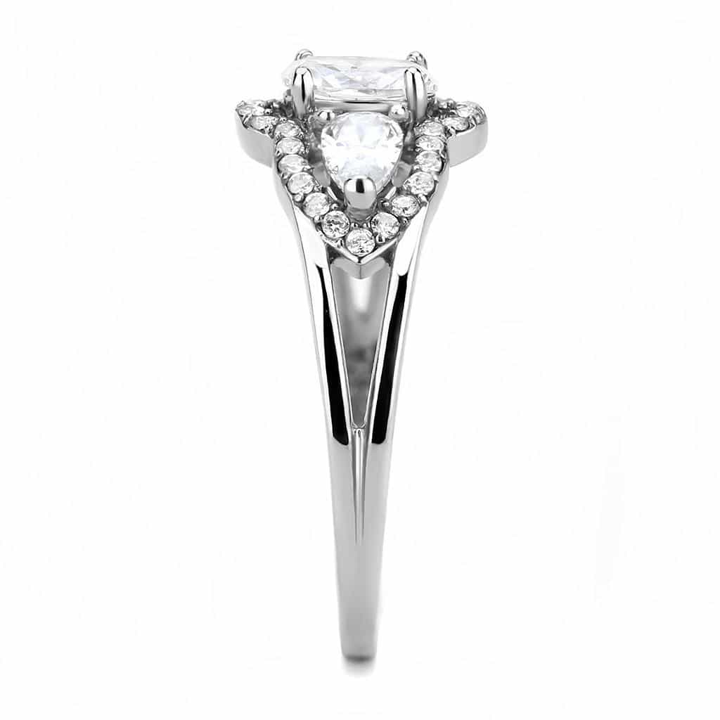 Stainless Steel CZ Oval Pear Three Stone Pave Ring view 7