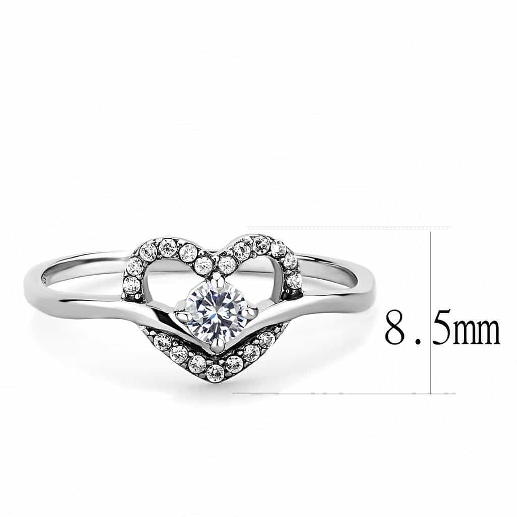 Stainless Steel CZ Pave Open Heart Slim Ring view 3