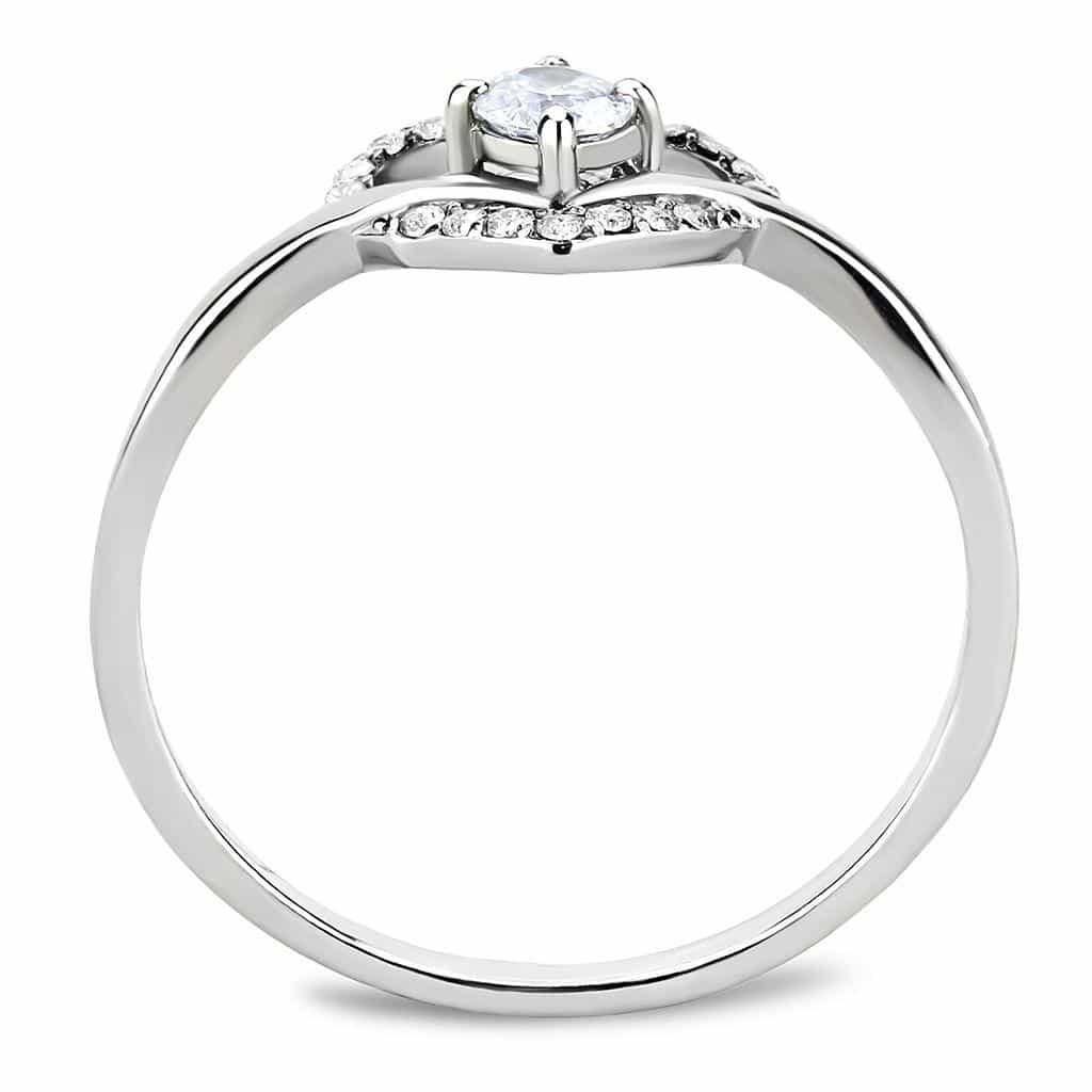 Stainless Steel CZ Pave Open Heart Slim Ring view 5