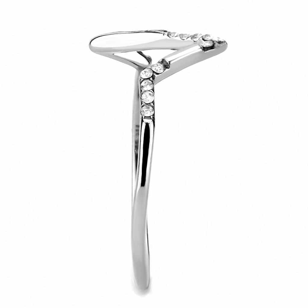 Stainless Steel CZ Pave Chevron V Pointed Band Ring view 7