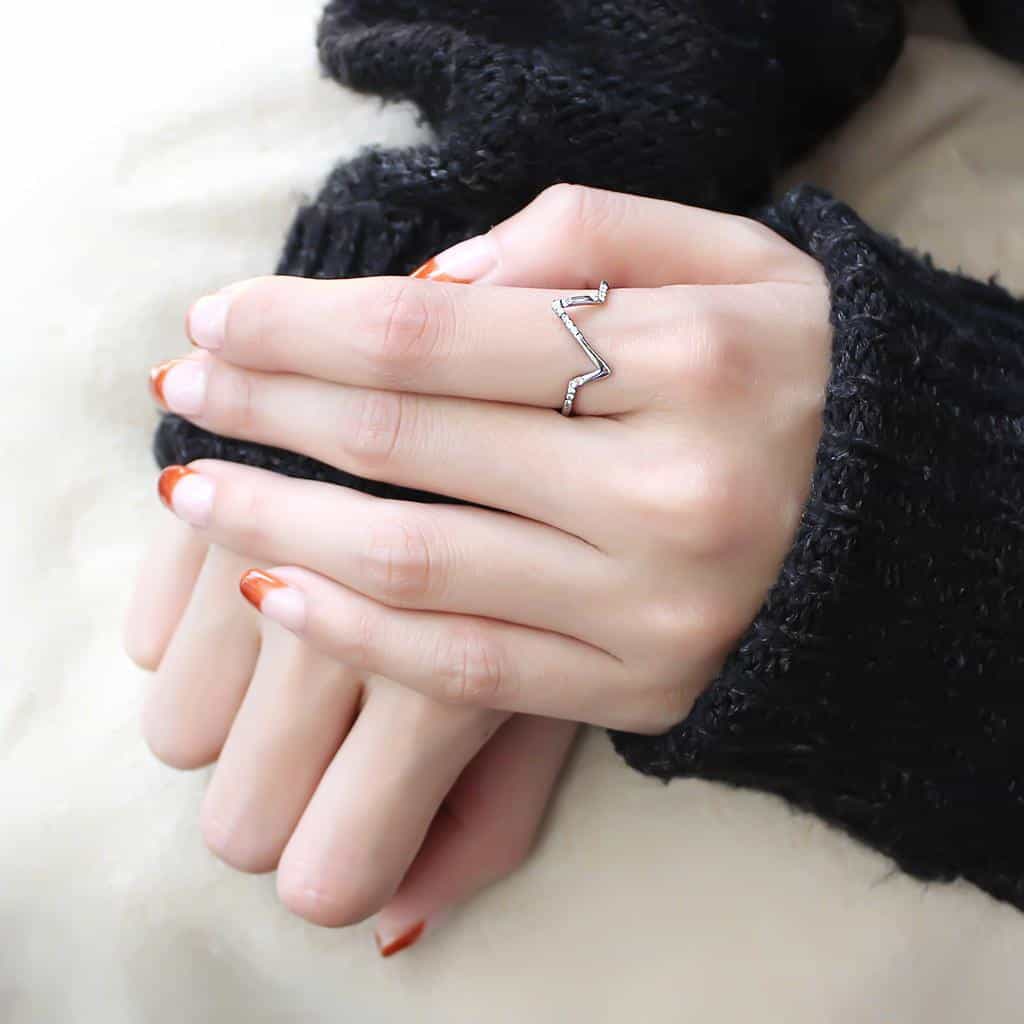 Stainless Steel CZ Pave Chevron V Pointed Band Ring view 9