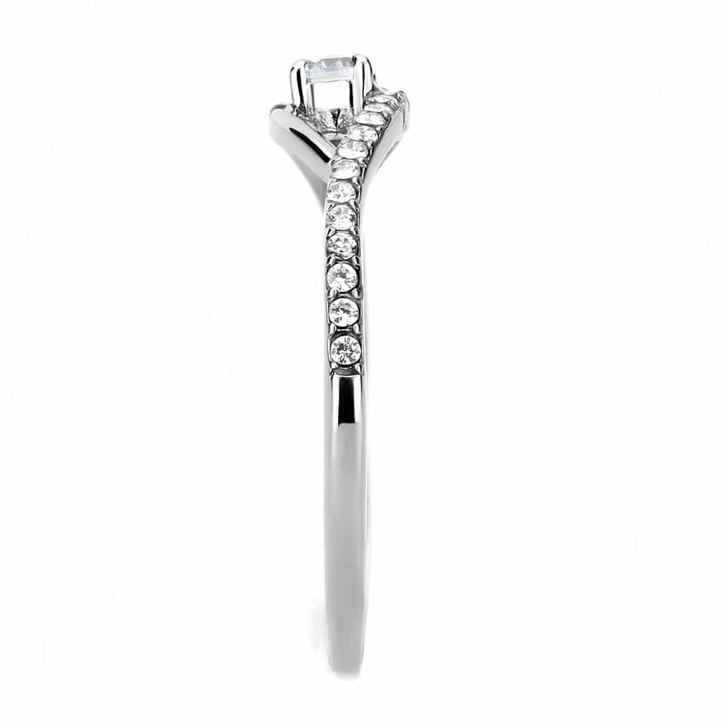 Stainless Steel CZ Round Pave Slim Bypass Solitaire Ring view 7