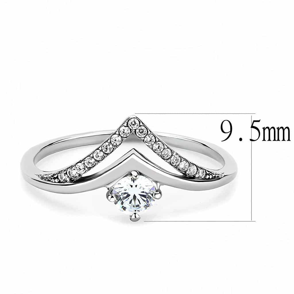 Stainless Steel CZ Round Pave V Chevron Solitaire Ring view 3