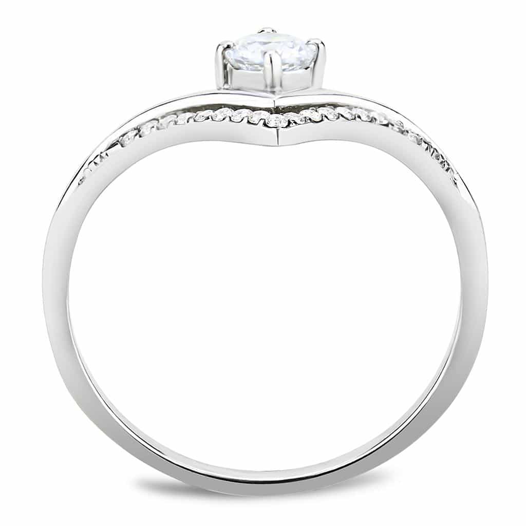 Stainless Steel CZ Round Pave V Chevron Solitaire Ring view 5