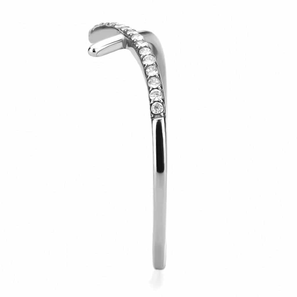Stainless Steel CZ Pave X Cross Slim Band Ring view 7