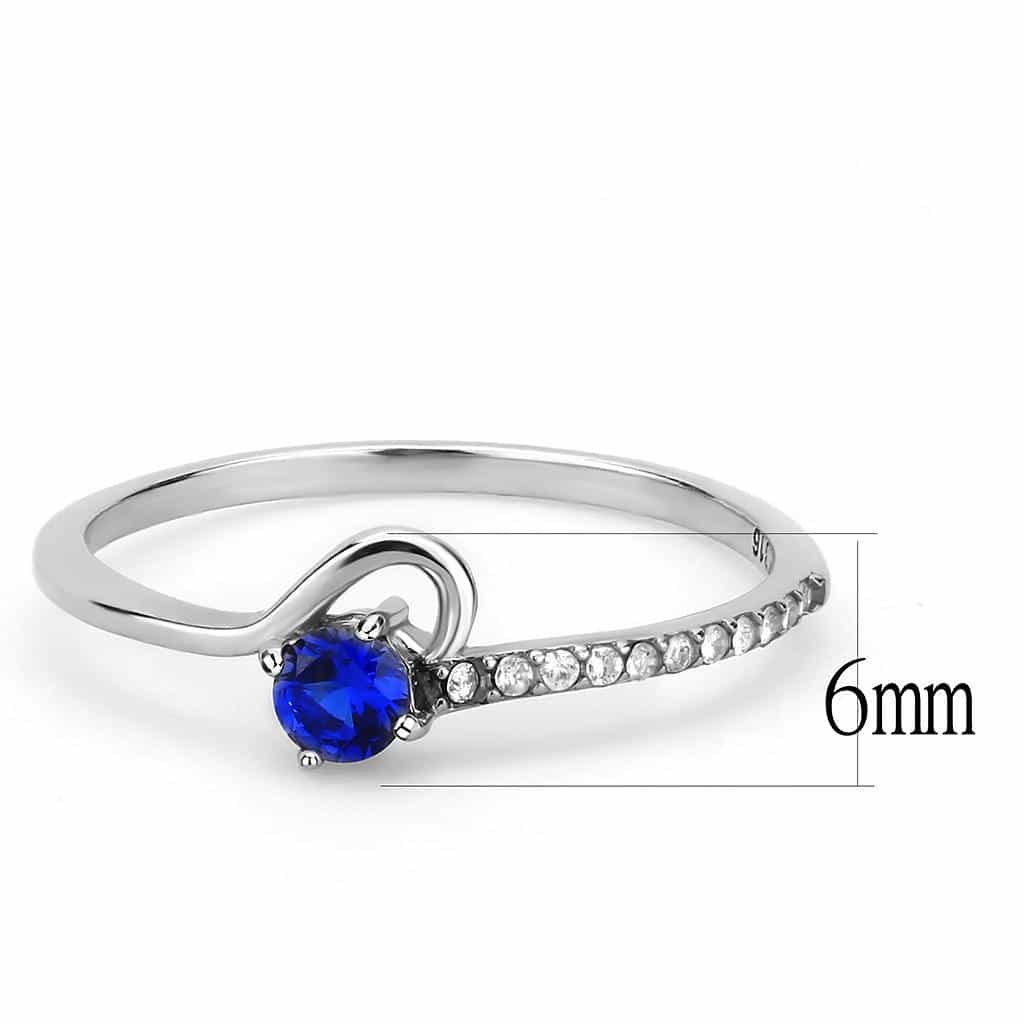 Stainless Steel Blue CZ Round Pave Bypass Slim Ring view 3