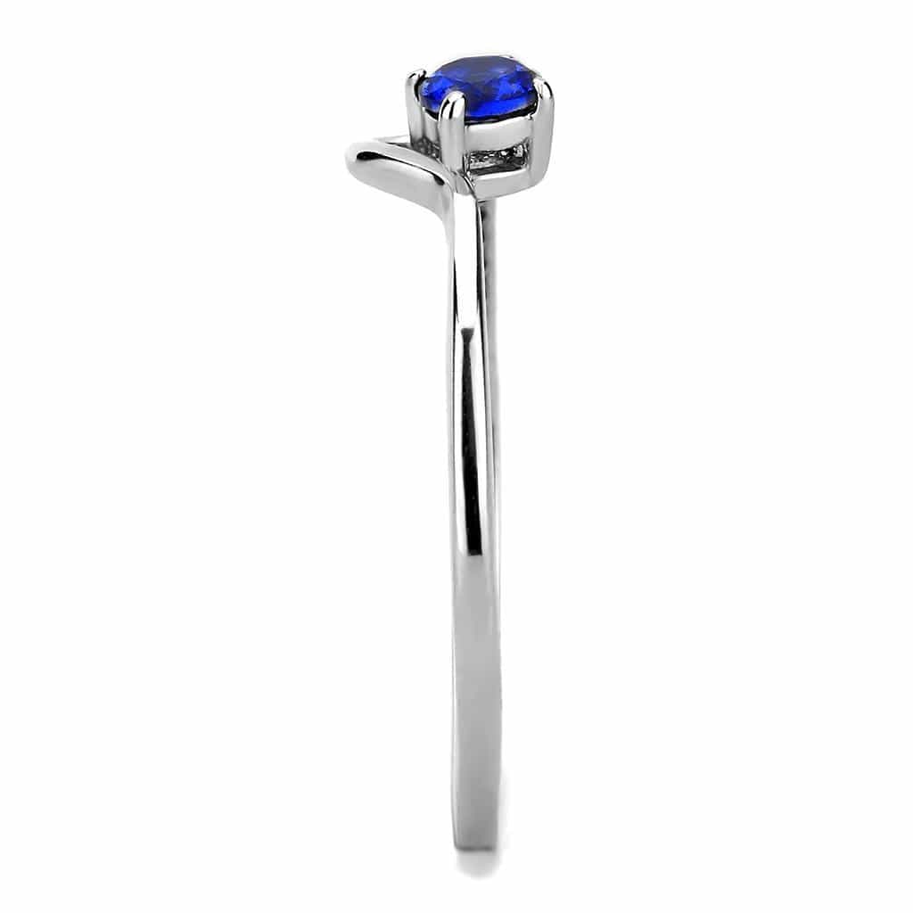 Stainless Steel Blue CZ Round Pave Bypass Slim Ring view 7