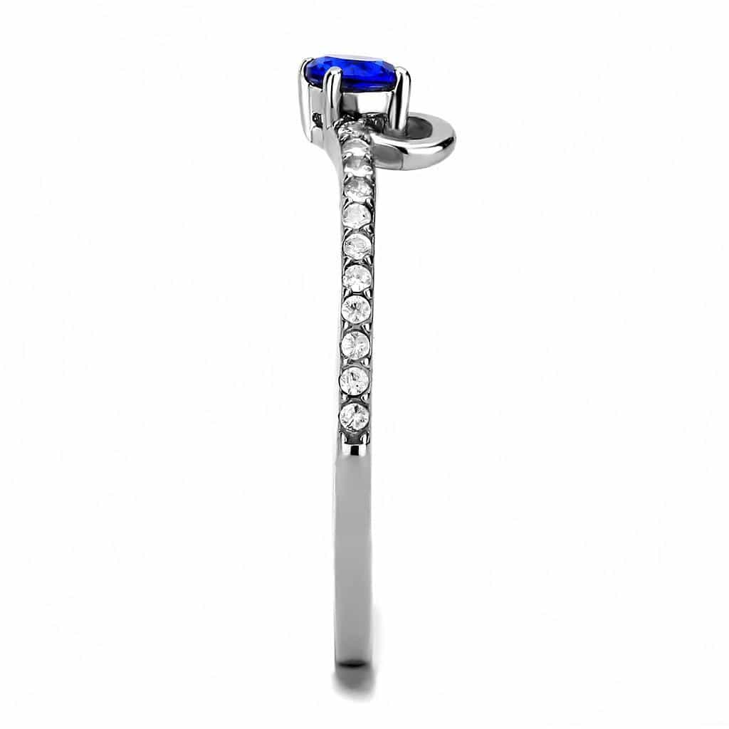 Stainless Steel Blue CZ Round Pave Bypass Slim Ring view 9