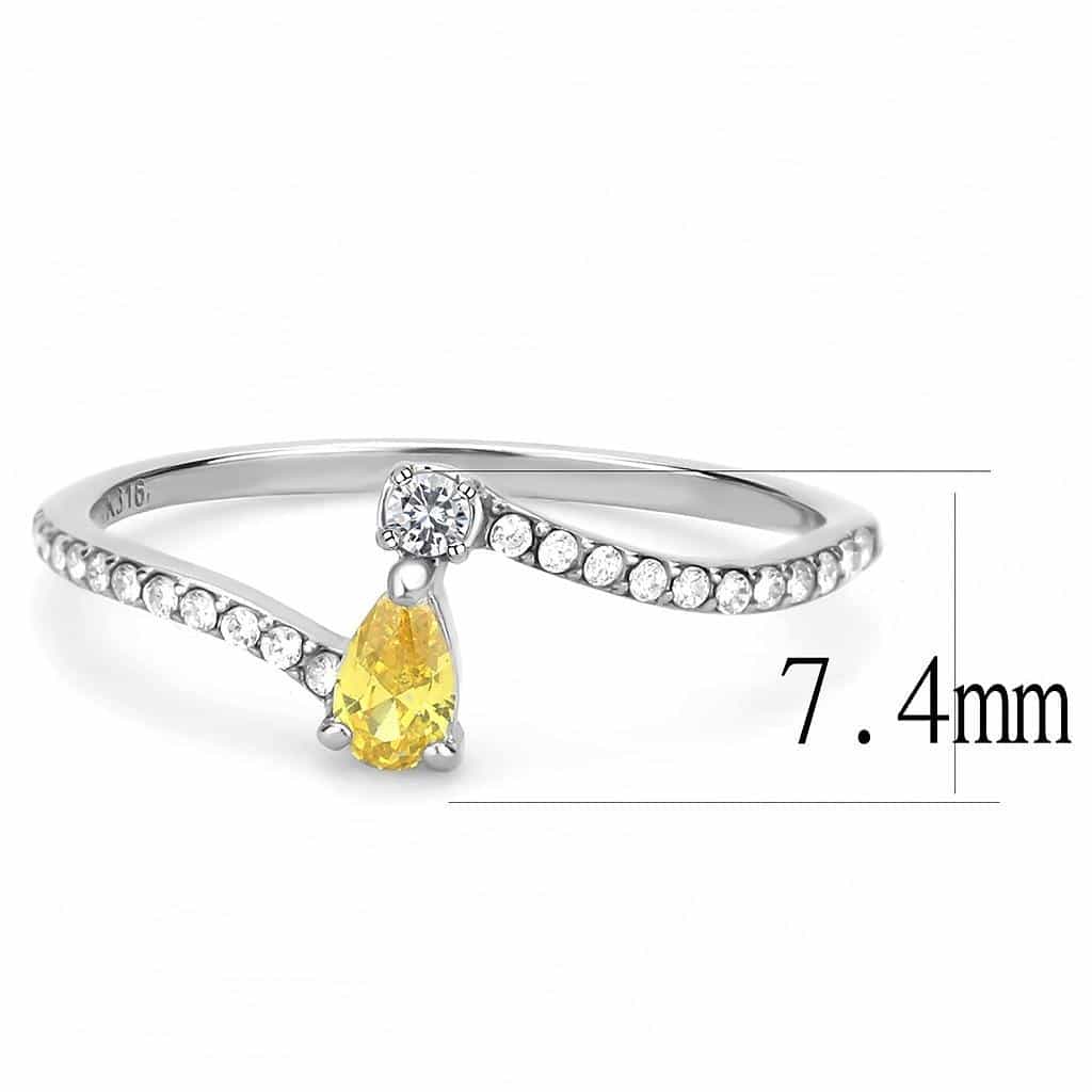 Stainless Steel Yellow CZ Pear Pave Bypass Slim Ring view 3