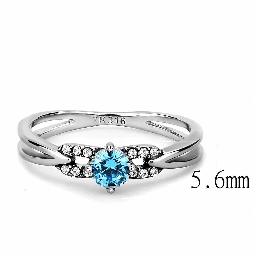 Stainless Steel Aqua CZ Round Knot Twist Solitaire Ring view 3