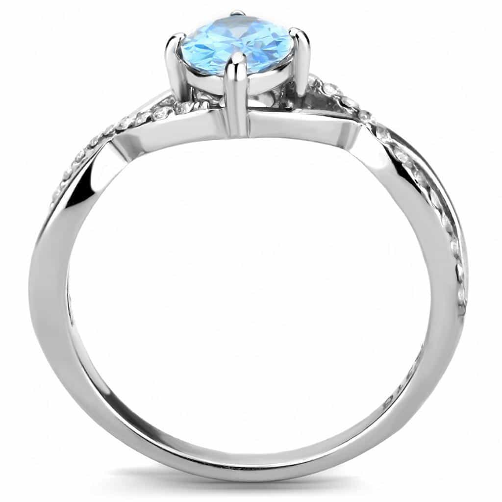 Stainless Steel Aqua CZ Oval Split Shank Pave Ring view 5