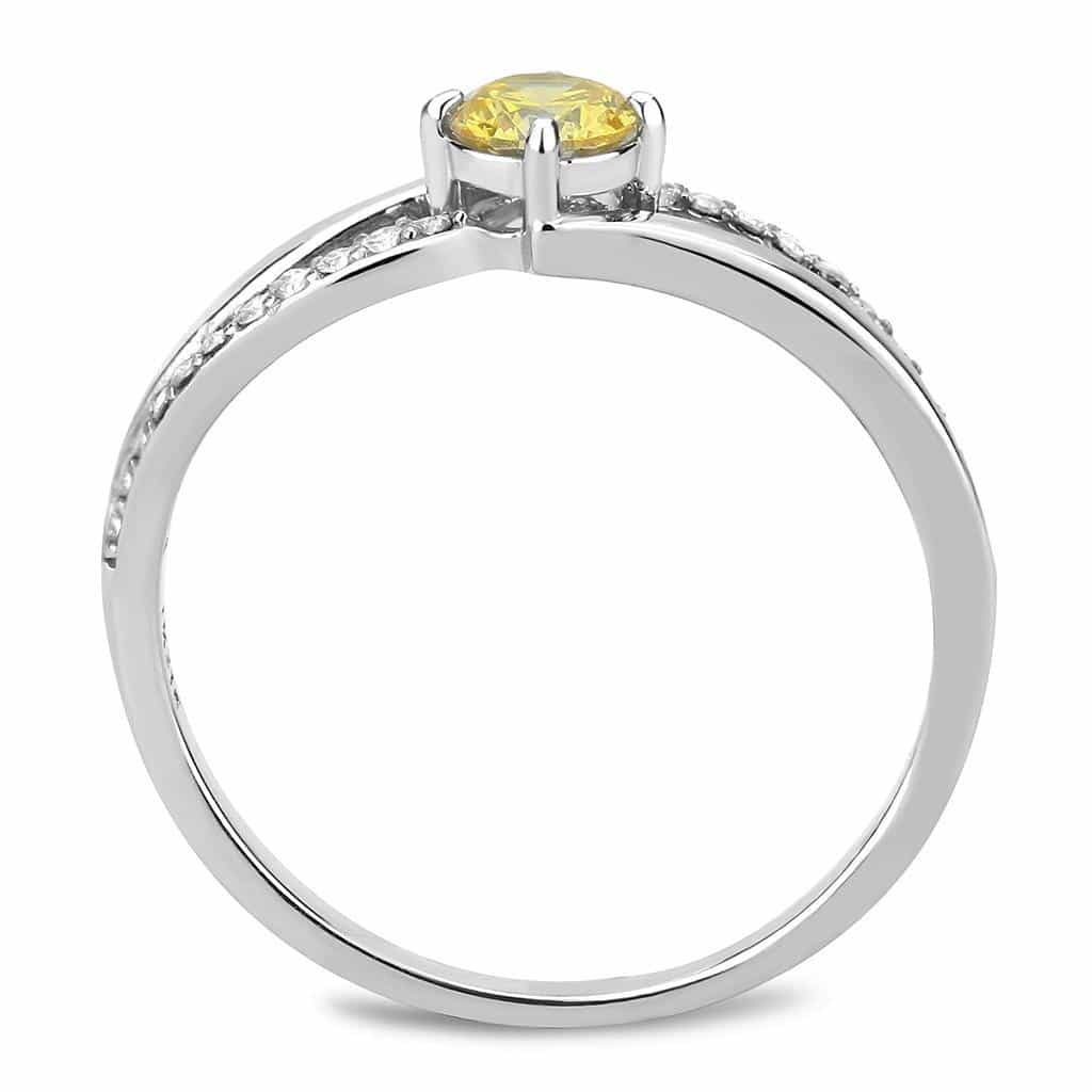 Stainless Steel Yellow CZ Round Pave Bypass Ring view 5