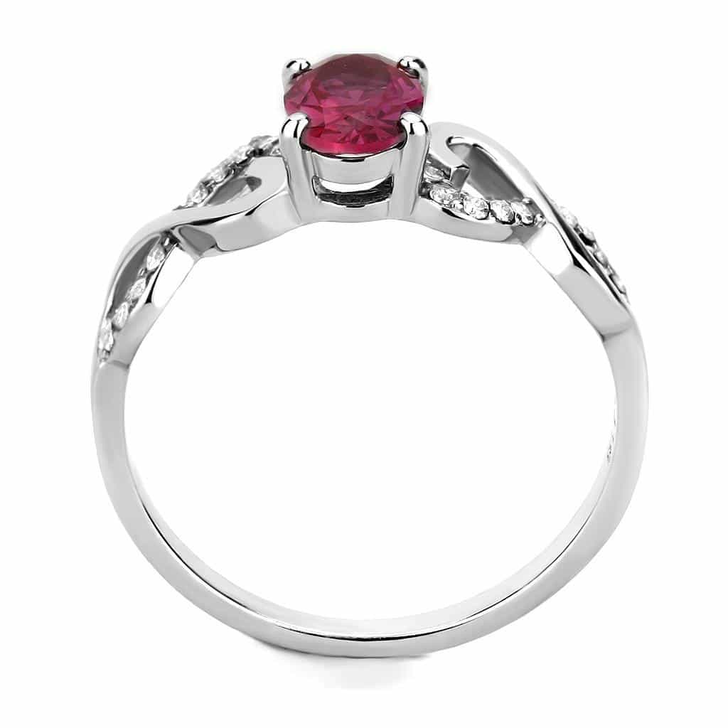 Stainless Steel Pink CZ Oval Heart Scroll Solitaire Ring view 5