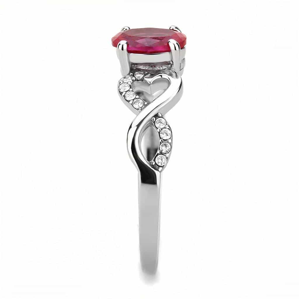 Stainless Steel Pink CZ Oval Heart Scroll Solitaire Ring view 7