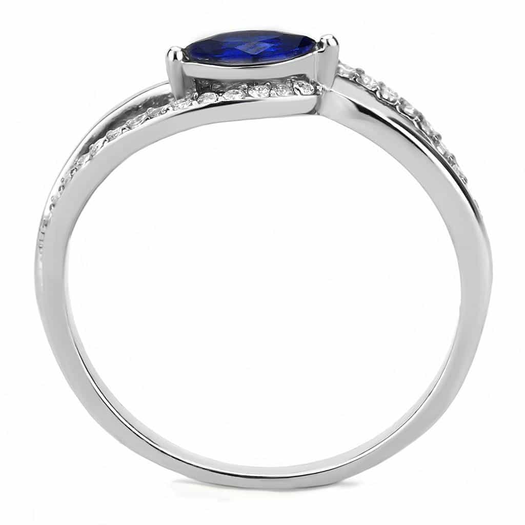 Stainless Steel Blue CZ Marquise Pave Split Shank Ring view 5
