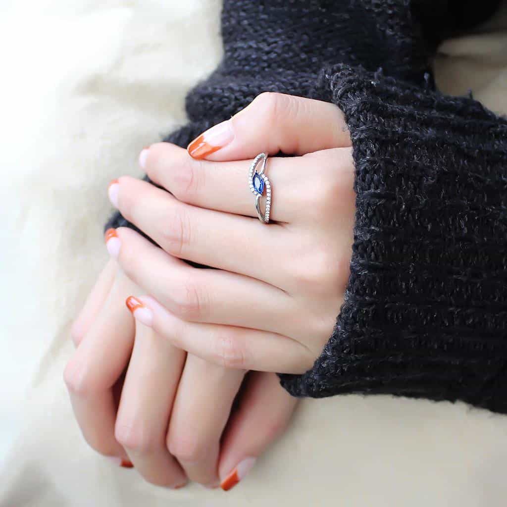 Stainless Steel Blue CZ Marquise Pave Split Shank Ring view 9