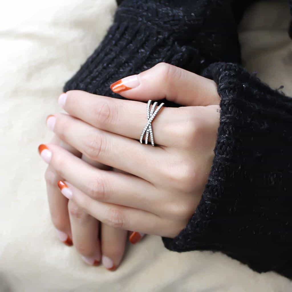 Stainless Steel CZ Pave Triple Crossover Band Ring view 9
