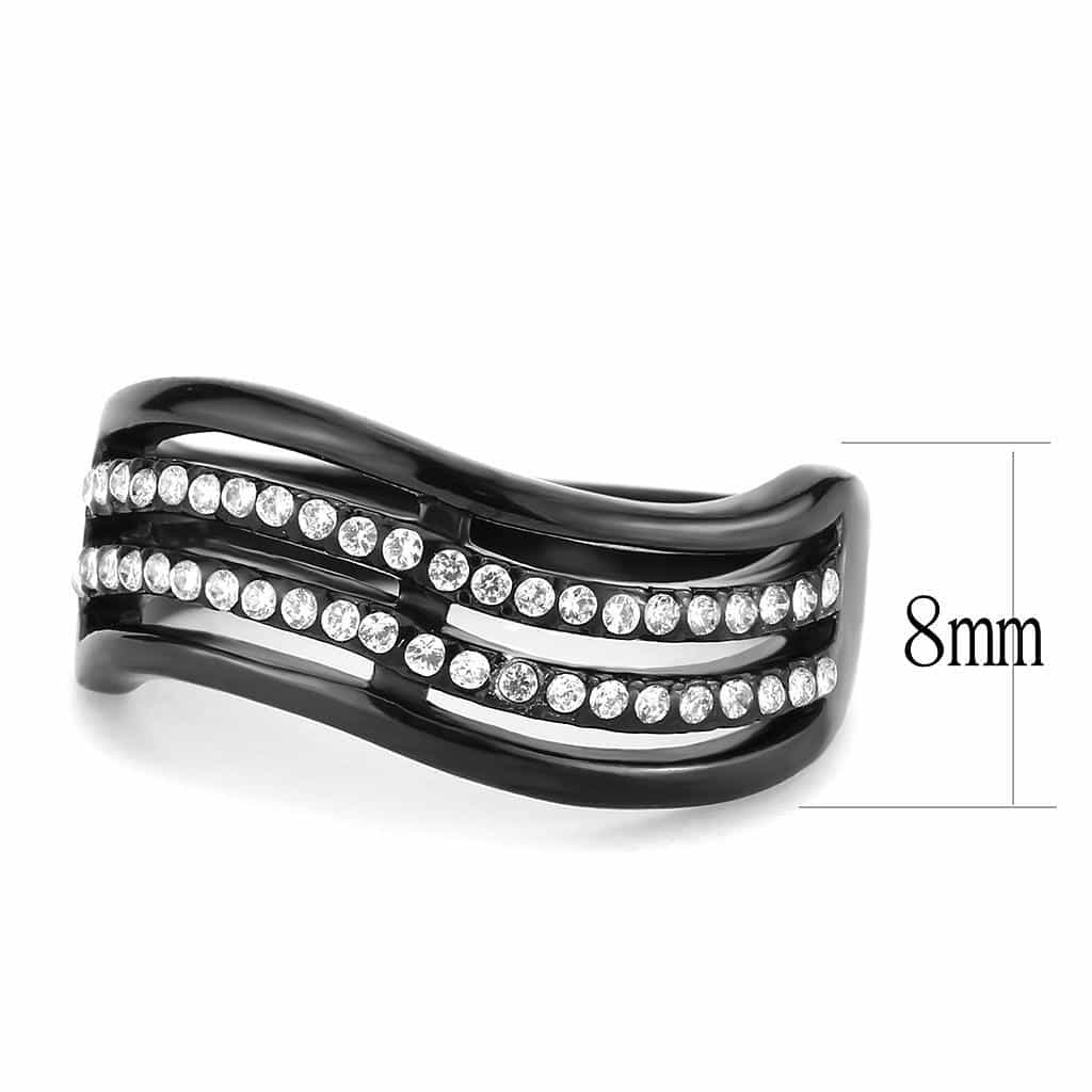 Stainless Steel Black IP CZ Pave Triple Row Band Ring view 3