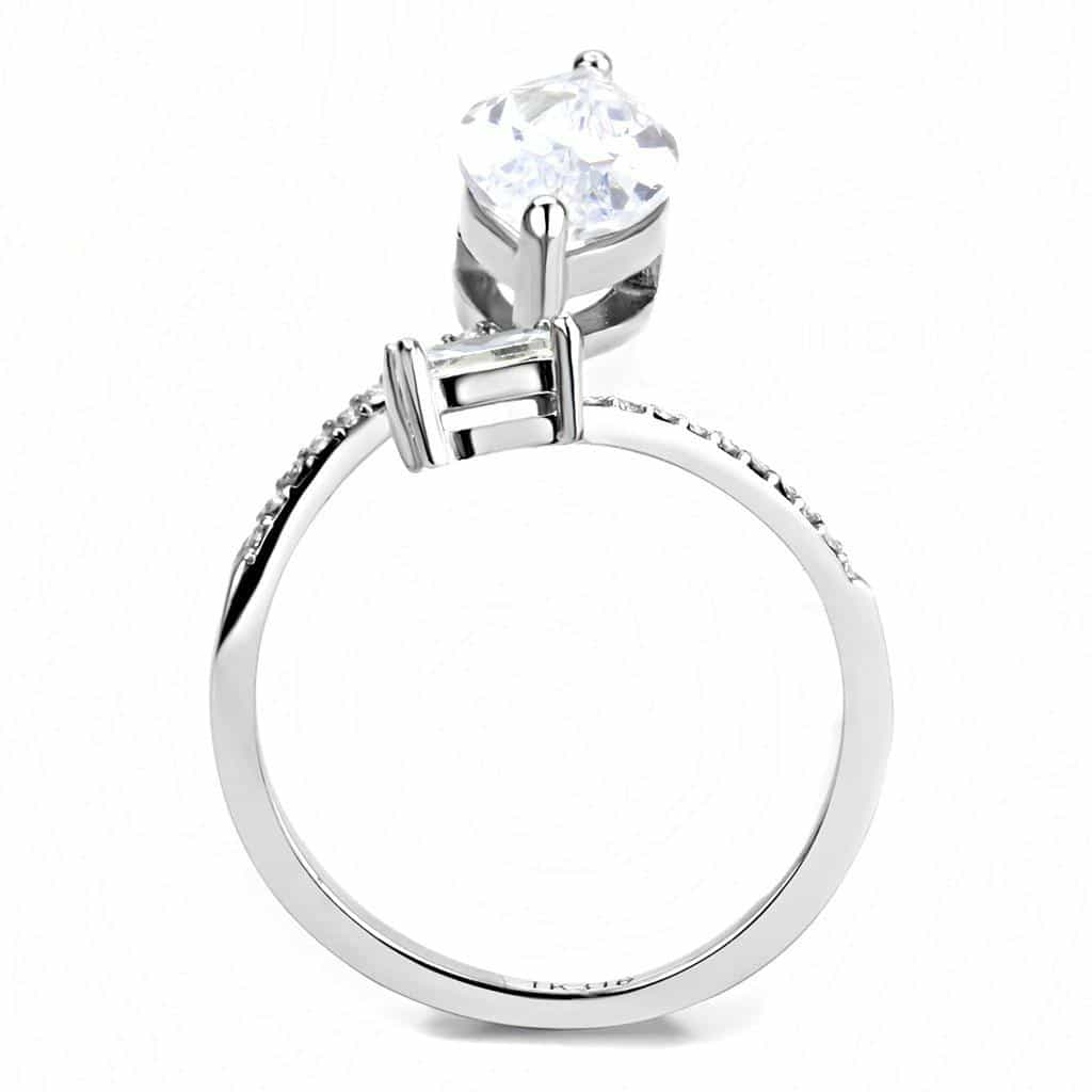 Stainless Steel CZ Marquise Pave Prong Solitaire Ring view 3
