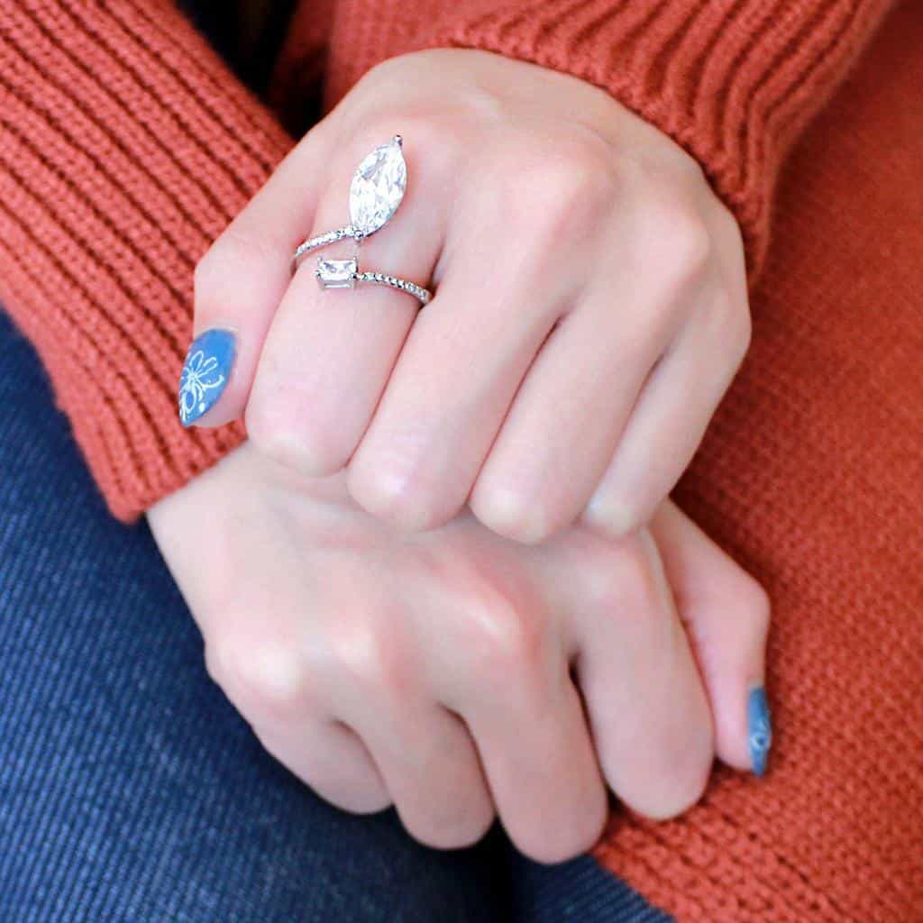 Stainless Steel CZ Marquise Pave Prong Solitaire Ring view 7