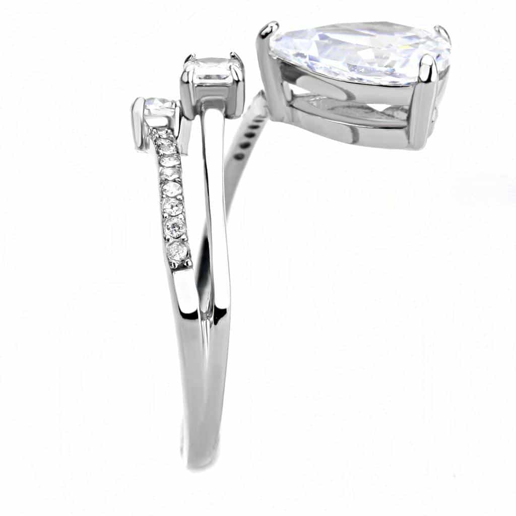 Stainless Steel CZ Pear Pave Prong Drop Solitaire Ring view 7