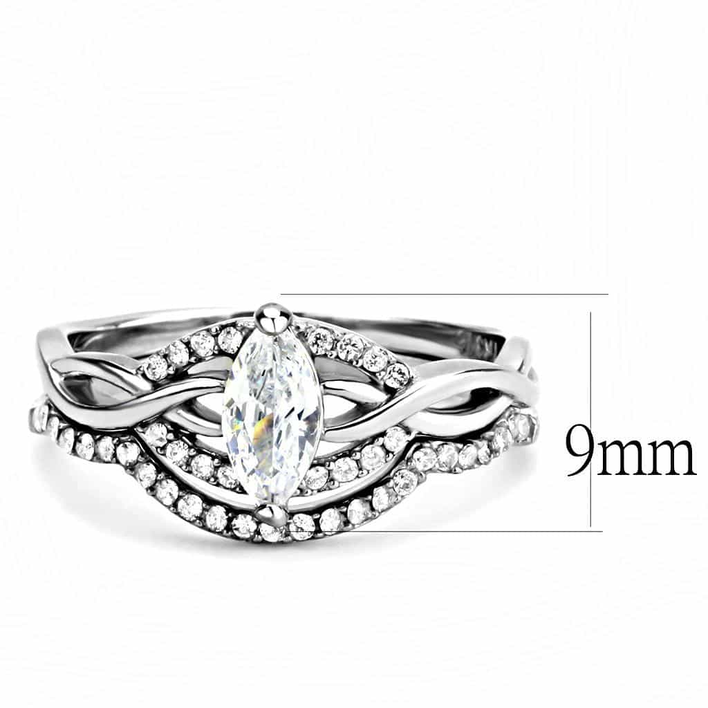 Stainless Steel CZ Marquise Twist Crossover Pave Bridal Ring view 3