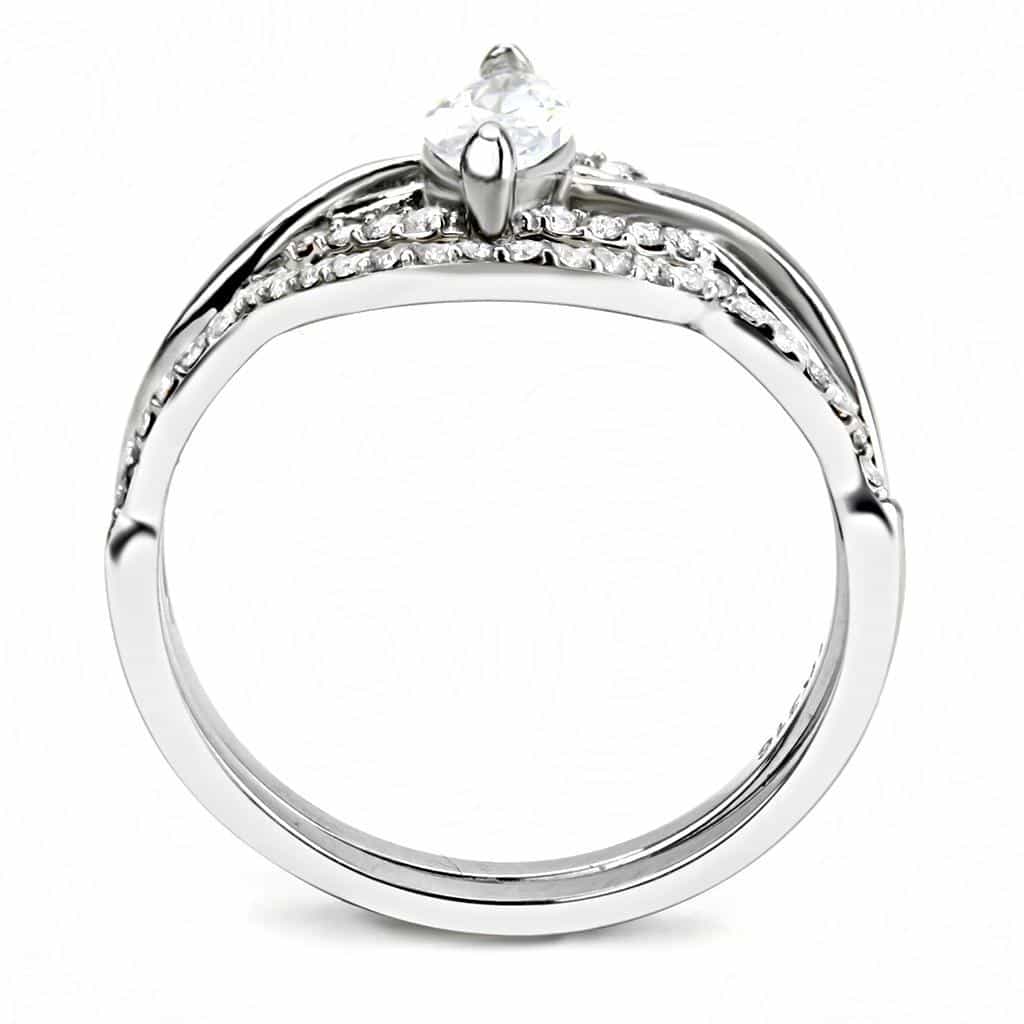 Stainless Steel CZ Marquise Twist Crossover Pave Bridal Ring view 5