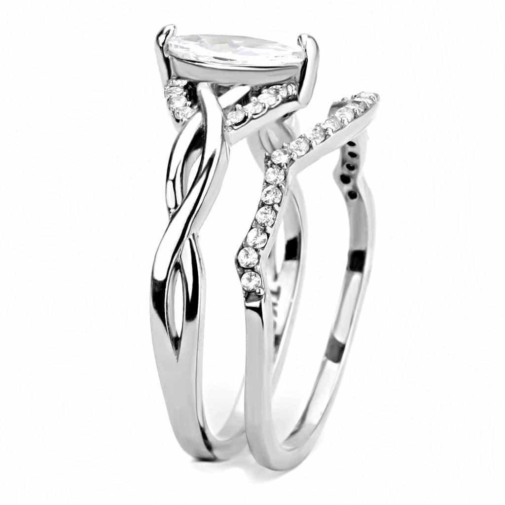 Stainless Steel CZ Marquise Twist Crossover Pave Bridal Ring view 7