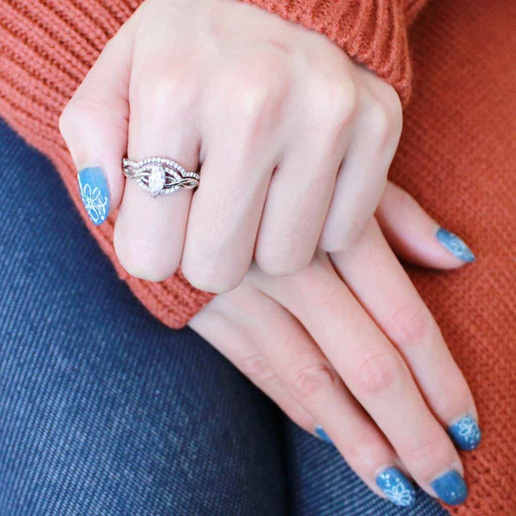 Stainless Steel CZ Marquise Twist Crossover Pave Bridal Ring view 9