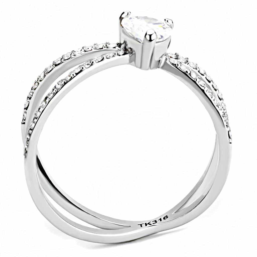 Stainless Steel CZ Pear Pave Split Shank Solitaire Ring view 5