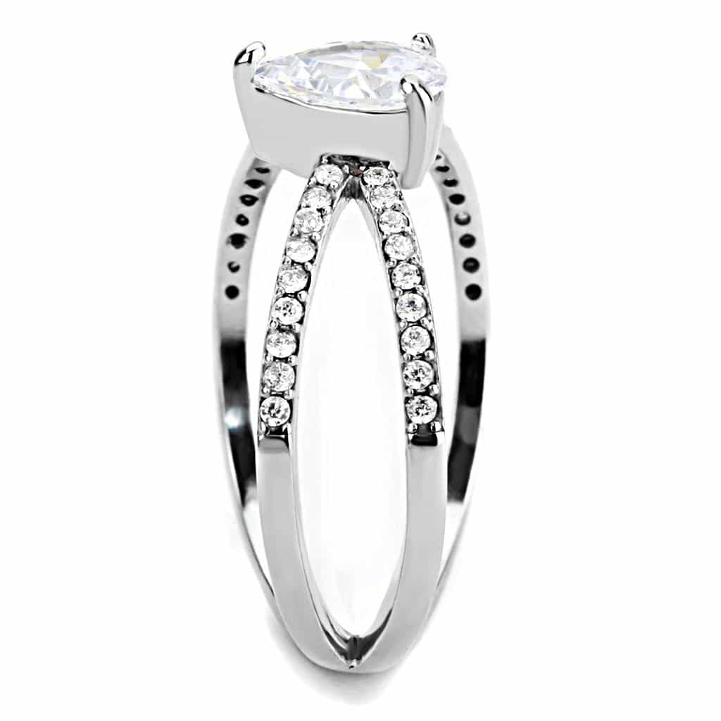 Stainless Steel CZ Pear Pave Split Shank Solitaire Ring view 7
