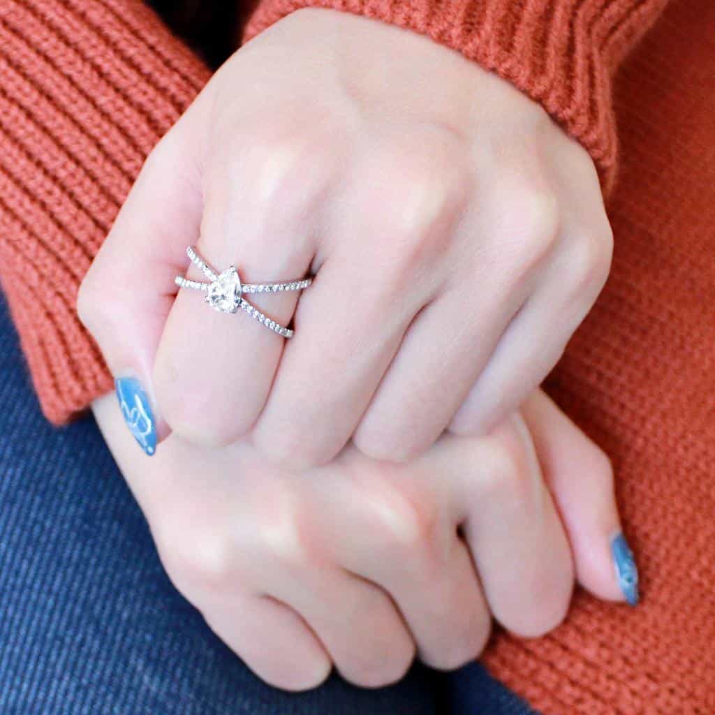 Stainless Steel CZ Pear Pave Split Shank Solitaire Ring view 9