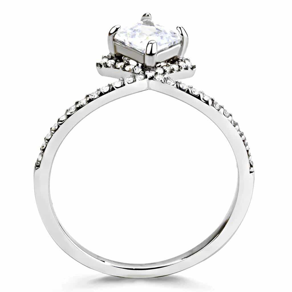 Stainless Steel CZ Princess Cut Pave Halo Split Ring view 5