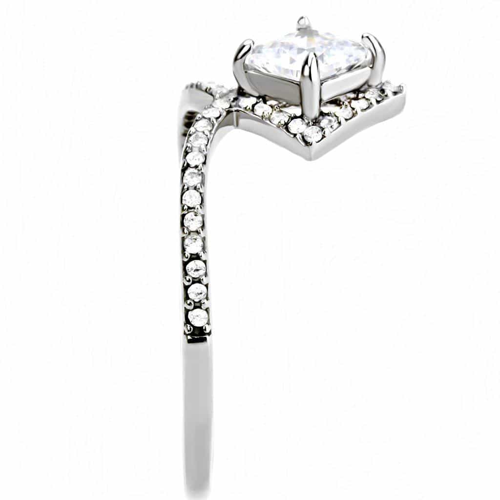 Stainless Steel CZ Princess Cut Pave Halo Split Ring view 7