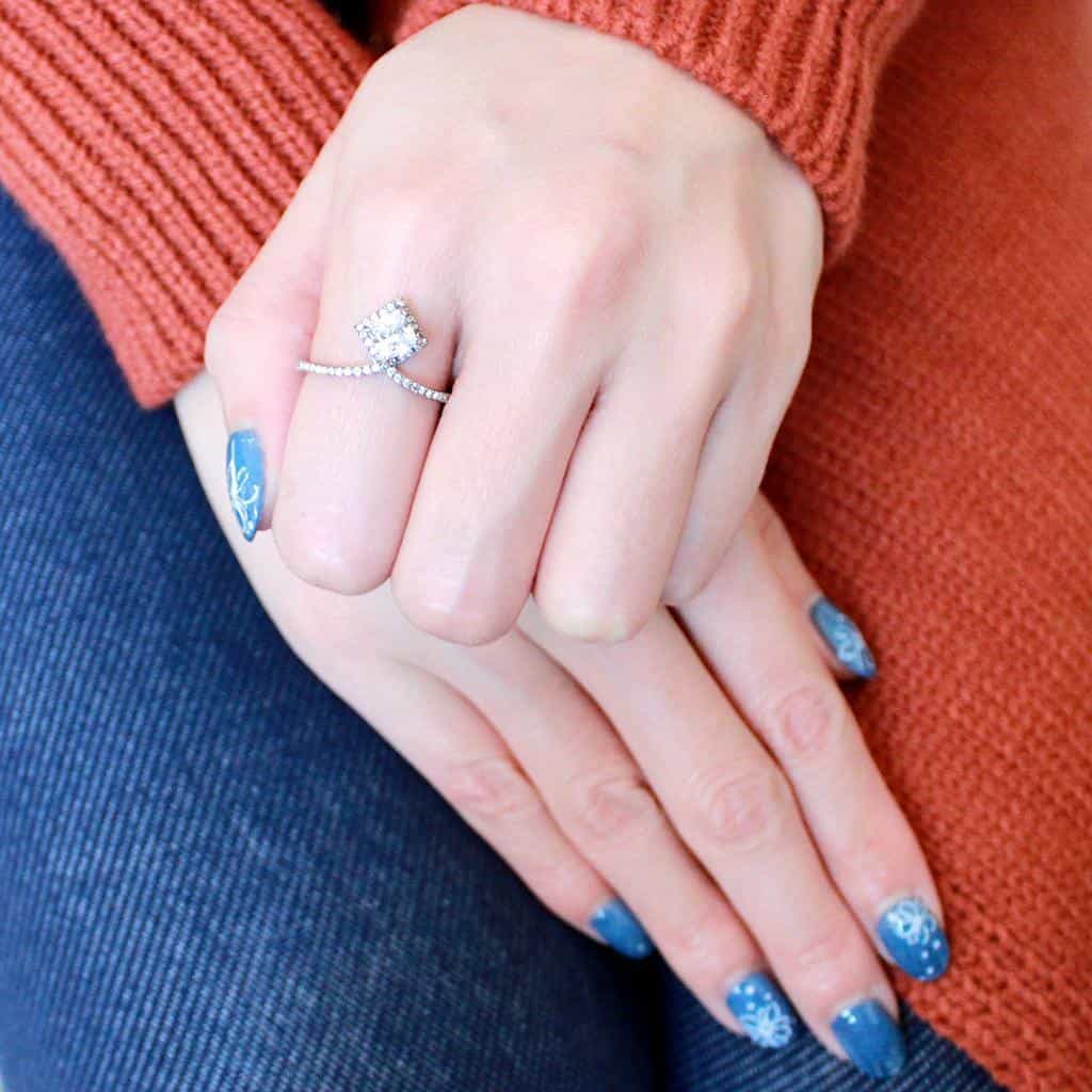 Stainless Steel CZ Princess Cut Pave Halo Split Ring view 9