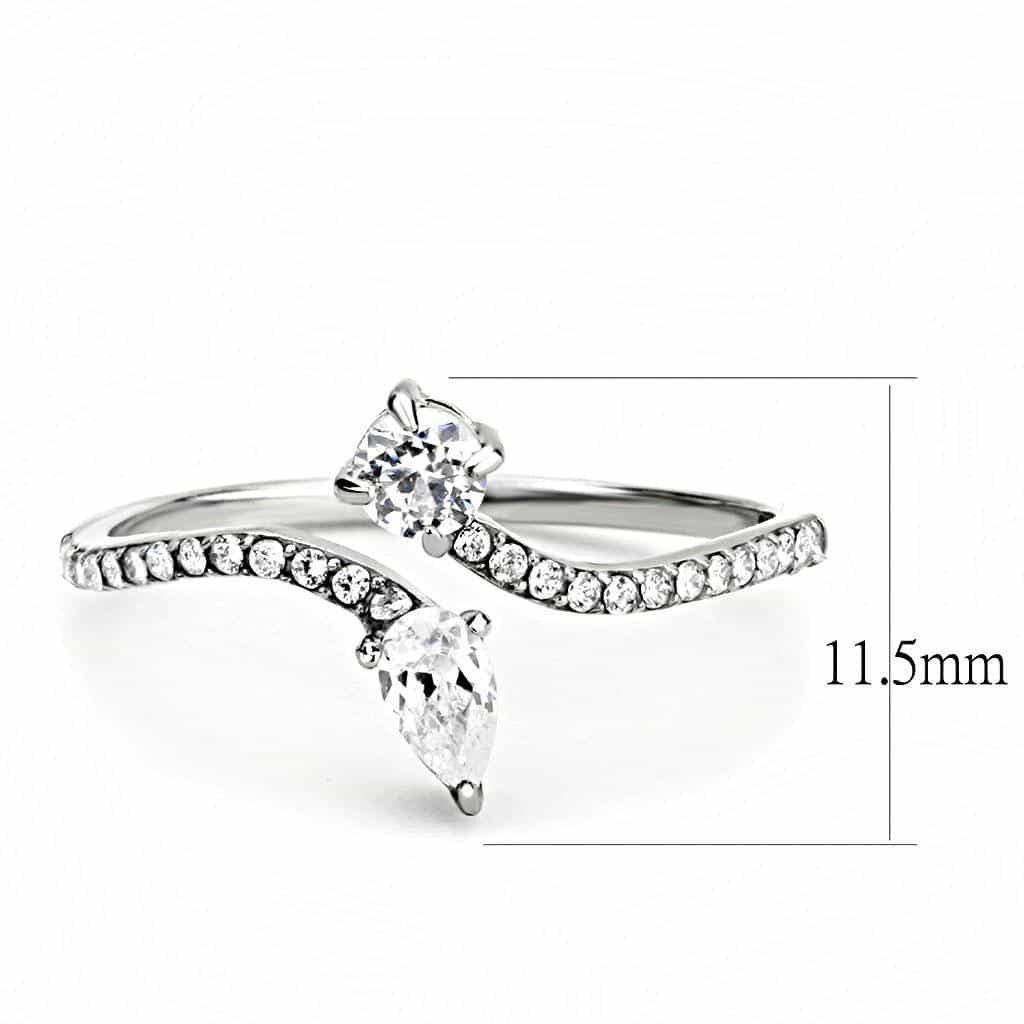 Stainless Steel CZ Pear Double Pave Split Shank Ring view 3